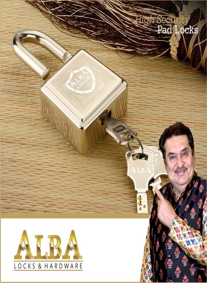 ألبا قفل ALBA Armor عالي التقنية مُحوسب | قفل أمان شديد التحمل 60 مم مع 4 مفاتيح نحاسية فائقة | قفل بالضغط، حماية من الصدأ - Image 3